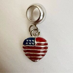 Silver Patriotic Heart Dangle Charm - Red & Blue